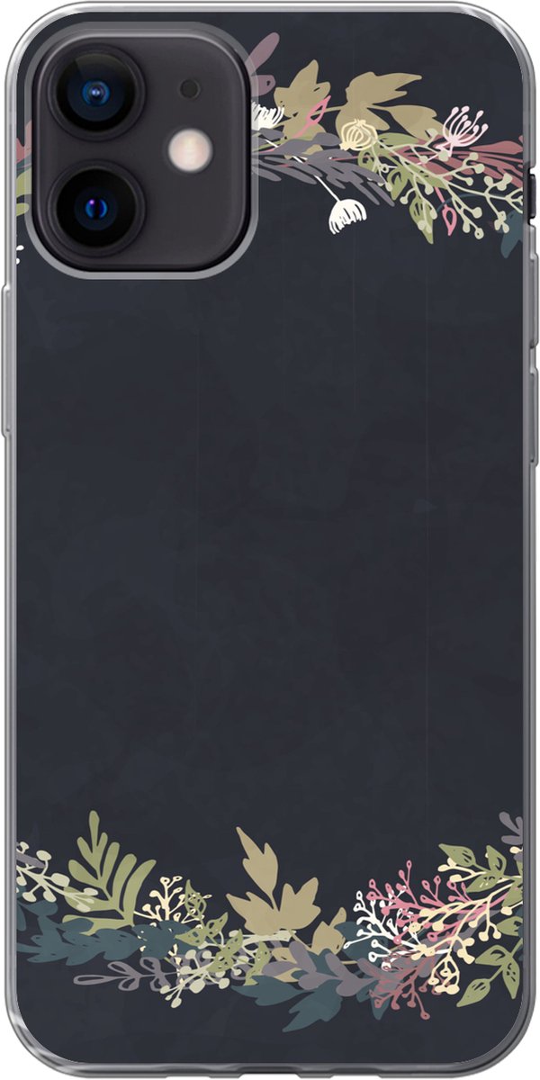 Telefoonhoesje Geschikt voor iPhone 12 hoesje - Bloemenkrans - Pastel - Zomer - Siliconen Telefoonhoesje Telefoonhoesje