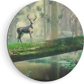 Artaza Dibond Muurcirkel Hert In Het Bos Op Een Boom - Ø 50 cm - Klein - Wandcirkel - Rond Schilderij - Voor Binnen en Buiten