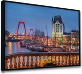 Akoestische panelen - Geluidsisolatie - Akoestische wandpanelen - Akoestisch schilderij AcousticPro® - paneel met de oude haven Rotterdam - design 195 - Premium - 90x60 - zwart- Wa