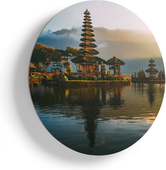 Artaza Muurcirkel - Pura Tempel in Bali op het Meer Beratan - Wandcirkel - Rond Schilderij