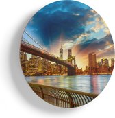 Artaza Houten Muurcirkel - New York Brooklyn Brug  - Ø 60 cm - Multiplex Wandcirkel - Rond Schilderij