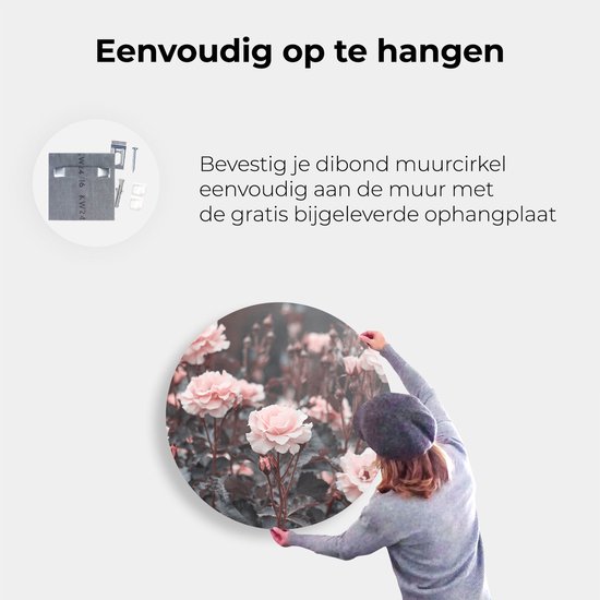 Cercle Mural Artaza Dibond - Fleurs Roses Roses - Ø 90 cm - Groot - Cercle Mural - Tableau Rond - Pour Intérieur et Extérieur