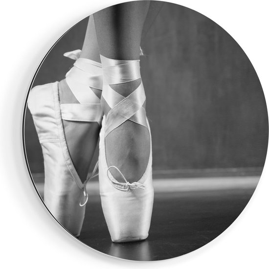 Artaza Dibond Muurcirkel Ballet Schoenen van een Ballerina - Zwart Wit - Ø 60 cm - Wandcirkel - Rond Schilderij - Voor Binnen en Buiten
