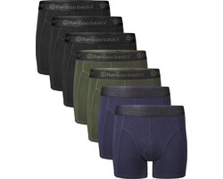 Bamboo Basics Heren Bamboe Boxershorts Rico (7-pack) - Navy, Army & Zwart - Ondergoed Heren - Boxershort Heren Lange pijp - Maat S
