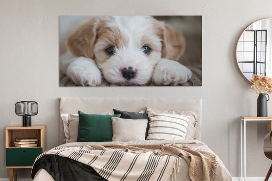 Tableau sur toile Gros plan d'un chiot Cavachon - 160x80 cm - Décoration murale