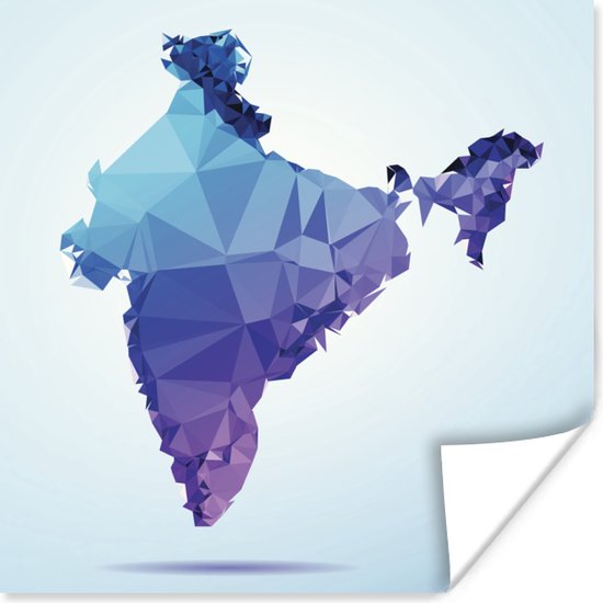 Illustration d'un poster carte de l'Inde violet-bleu 100x100 cm - Tirage photo sur Poster (décoration murale salon / chambre)