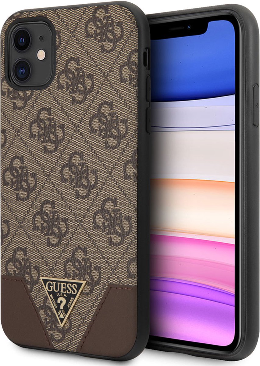 iPhone 11/XR Backcase hoesje - Guess - Effen Bruin - Kunstleer