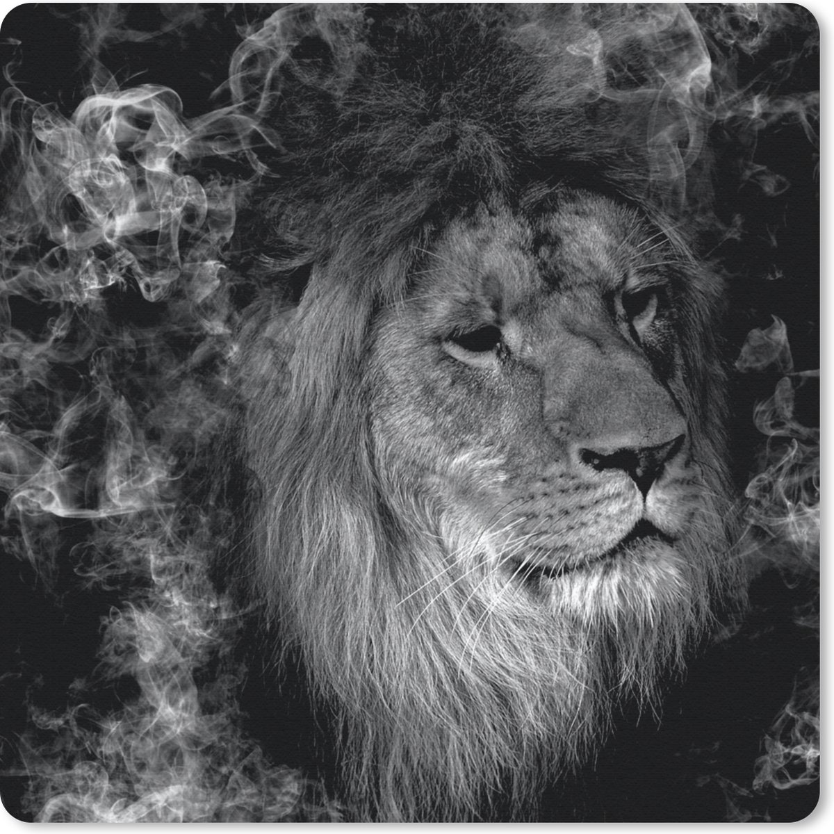 Muismat 20x20 cm - Mousepad Leeuw - Rook - Dieren - Zwart - Wit - Muismatten
