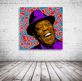 Buddy Guy Pop Art Poster in lijst - 90 x 90 cm en 2 cm dik - Fotopapier Mat 180 gr Framed - Popart Wanddecoratie inclusief lijst