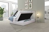 Boxspring met opbergruimte City Chique model Studio, merk Van Landschoot, 160 x 200 cm, beige, met luxe vlakken motief hoofdbord