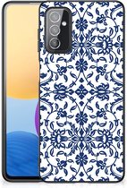 Trendy Telefoonhoesjes Geschikt voor Samsung Galaxy M52 GSM Hoesje met Zwarte rand Flower Blue