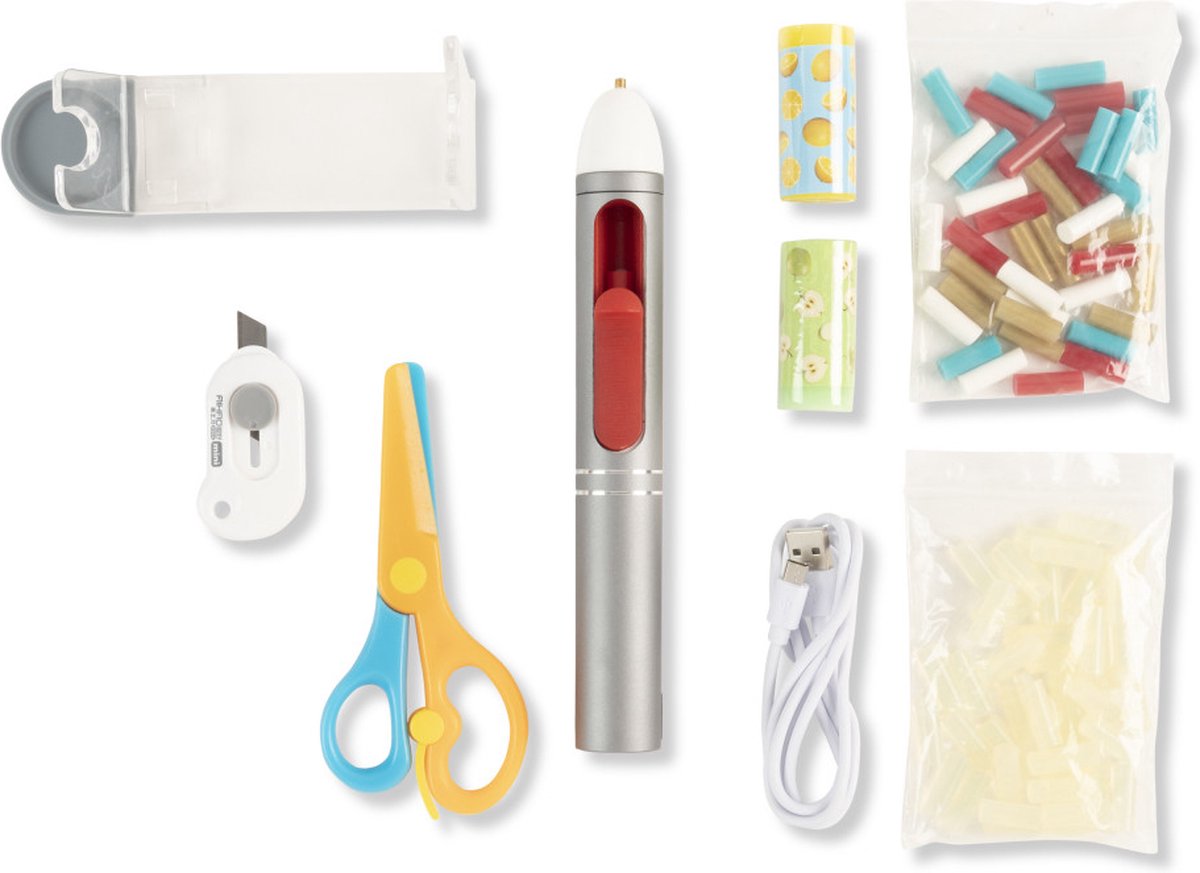 Crafts&Co Lijmpistool Pen Starter Kit - Draadloze Lijmpen met Gekleurde Lijm en Accessoires - Glue Pen voor Knutselen en Hobbyprojecten - 80 Lijmsticks