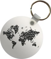 Sleutelhanger - Wereldkaart - Zwart - Wit - Cijfers - Plastic - Rond - Uitdeelcadeautjes