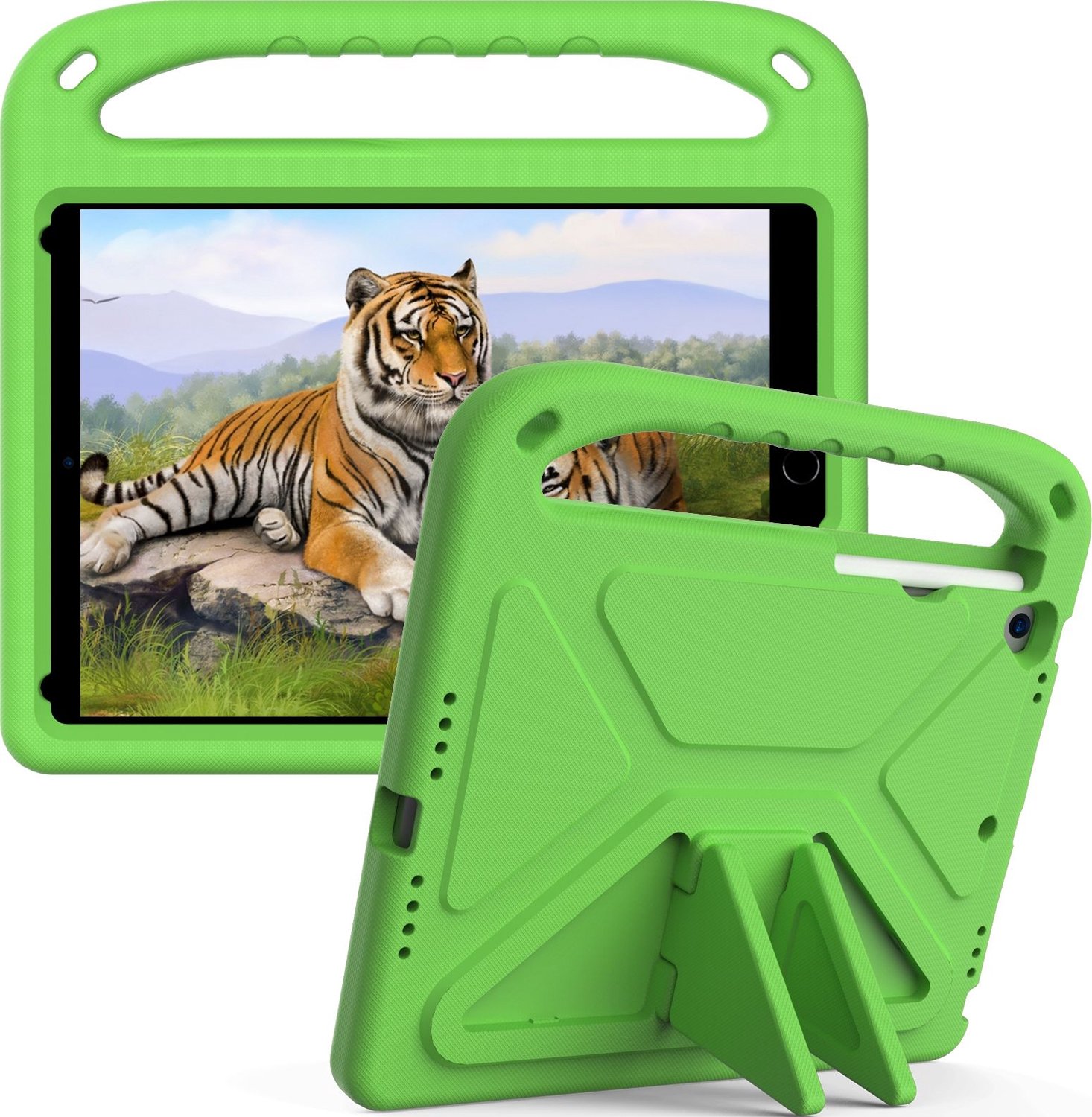 Mobigear AeroArmor Tablethoes geschikt voor Apple iPad 9 (2021) Kinder Tablethoes met Handvat - Groen