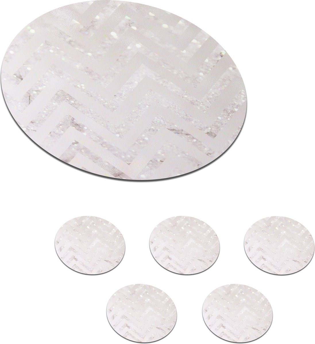 Onderzetters voor glazen - Rond - Marmer - Wit - Glitter - 10x10 cm - Glasonderzetters - 6 stuks