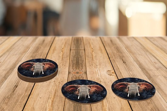 Sous- Sous-verres pour verres - Ronds - Éléphant - Rouge - Animaux - 10x10 cm - 6 pièces