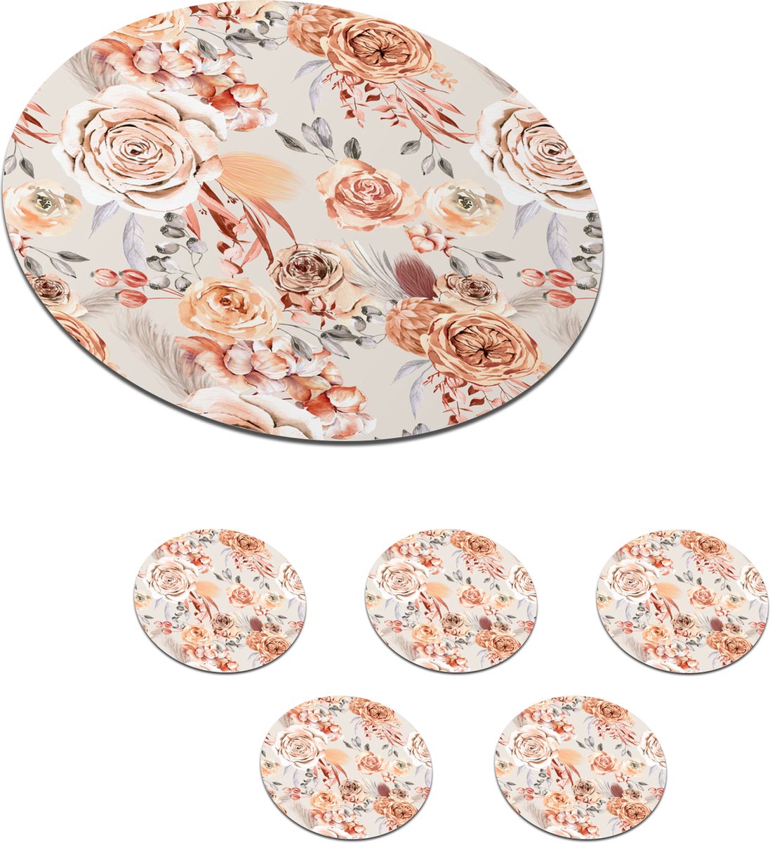 Onderzetters voor glazen - Rond - Rozen - Goud - Chic - 10x10 cm - Glasonderzetters - 6 stuks