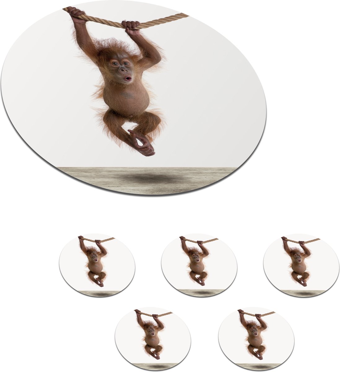Onderzetters voor glazen - Rond - Aap - Dieren - Kinderen - Orang Oetan - Jongetjes - Meisjes - 10x10 cm - Glasonderzetters - 6 stuks