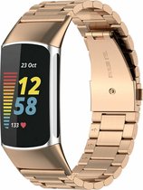 Shop4 - Bandje voor Fitbit Charge 5 - Roestvrijstaal Schakels Roségoud