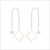 Aramat jewels ® - Doortrek oorbellen ruit rosékleurig staal 10cm