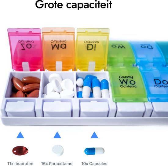 GEASY Pillendoos 7 dagen 2 Vakken - Pillendoosjes met handig kliksysteem - Grote vakken met sterke vergrendeling - Nederlandstalig - Medicijndoosje 7 dagen – Pillendoosjes 7 dagen 2 vakken – Pillendoosje