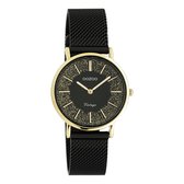 OOZOO Vintage series - Gouden horloge met zwarte metalen mesh armband - C20189 - Ø32