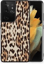 Telefoonhoesje Geschikt voor Samsung Galaxy S21 Ultra TPU Silicone Hoesje met Zwarte rand Leopard