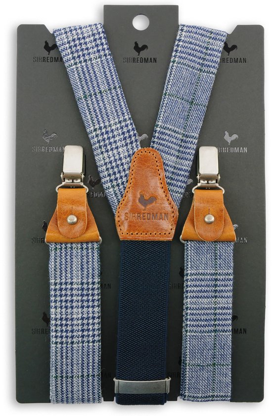 Sir Redman - bretelles de luxe - 100% made in NL, - Maher Tweed - bleu / vert / gris / blanc