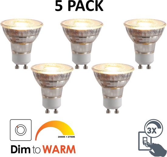 Bijwonen werper Zijn bekend 5 PACK - GU10 LED Spot COB, 6 Watt, Dim To Warm - 3 Steps Dimming (100% /  60% / 25%... | bol.com