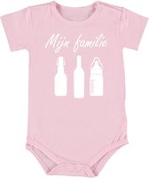 Mijn familie | Meisje Baby Romper 74/80 | Roze | Flessen | Drinken | Melk | Wijn | Bier