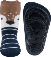 Ewers antislip sokken donker blauw met gebroken wit gestreept en dierenhoofdje