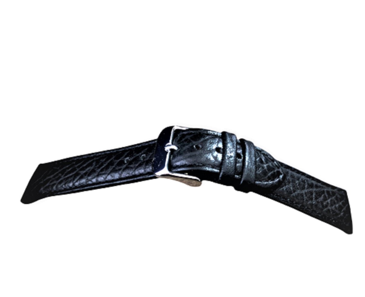 Horlogeband-echt Leer-Zwart-gevuld-22 mm-22mm