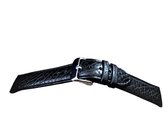 Horlogeband-echt Leer-Zwart-gevuld-22 mm/22mm