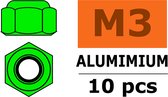 Revtec - Aluminium zelfborgende zeskantmoer - M3 - Groen - 10 st