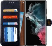 KHAZNEH Samsung Galaxy S22 Ultra Hoesje RFID Book Case Echt Leer Zwart