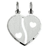 Vriendschapshartje® Breekhartje met hartjes mat gediamanteerd zilver - hanger met 2 zilveren Jasseron kettingen 50cm 1mm - hart hanger - breekhart