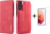 Luxe Telefoonhoesje voor Samsung Galaxy S22 Plus | Hoogwaardig Leren Bookcase | Luxe Uitstraling | Flip Case | Portemonnee | Rood + 1x Screenprotector