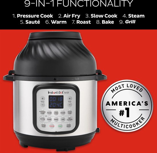Instant Pot Duo Crisp 7,6L multicooker met airfryer - Snelkoken, sauteren, stomen, slow cook, sous vide, warmhouden, air fry, roosteren, bakken, braden en dehydrateren.