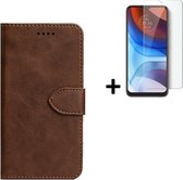 Hoesje Motorola Moto E30/ Moto E40 - Screenprotector Motorola Moto E30/ Moto E40 - Wallet Bookcase Bruin + Screenprotector