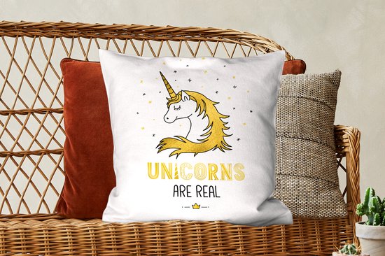 Sierkussen décoratif Illustration pour enfants Unicorn pour l'intérieur - Citation de licorne illustration pour enfants - 50x50 cm - Coussin intérieur carré en coton