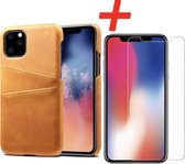 Backcover geschikt voor Apple iPhone 11 Pro - Bruin - PU Leer - Pasjeshouder + Glas Protector