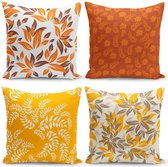 Sierkussens set 4 stuks - INCLUSIEF BINNENKUSSENS 45x45 cm - oranje - geel - bloemen  - dubbelzijdig bedrukt - kussensloop - kussens woonkamer - kussenhoes