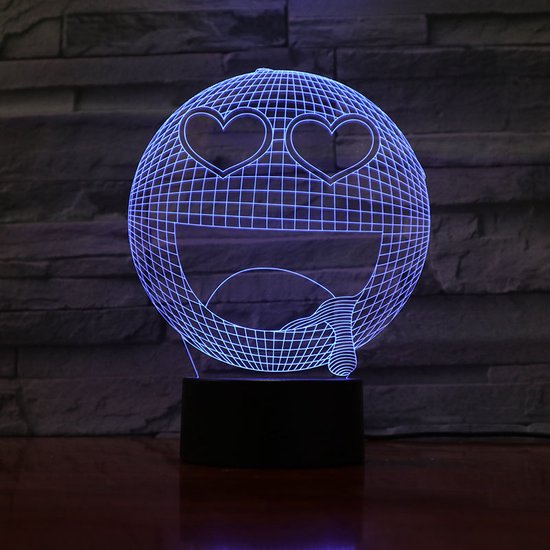 3D Led Lamp Met Gravering - RGB 7 Kleuren - Smiley Verliefd