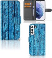 Magnet Case Geschikt voor Samsung Galaxy S22 Telefoonhoesje Wood Blue