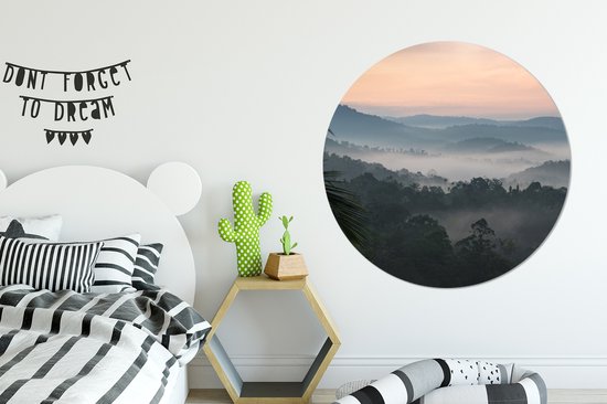 Cercle de papier peint - Forêt - Soleil - Brouillard - ⌀ 120 cm - Cercle mural - Autocollant - Sticker papier peint XXL