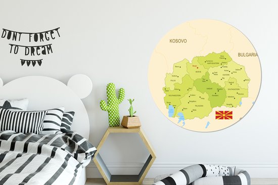WallCircle - Wall Circle - Wall Circle Inside - Illustration d'une Carte Détaillée de la Macédoine du Nord - 140x140 cm - Décoration murale - Peintures Ronds