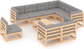 vidaXL 10-delige Loungeset met kussens massief grenenhout