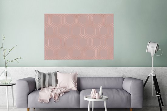 Motif de Luxe d'hexagones en or rose sur fond vieux rose 120x80 cm