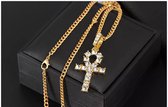 ICYBOY 18K Ketting met Krystallen Kruis Egyptische Ankh Pendant Verguld Goud [GOLD-PLATED] [ICED OUT] [26 - 65CM] - Gold Plated Necklace Shiny Crystal Cross Egypte