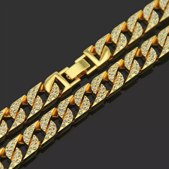 Halukakah Iced Out Horloge voor jongens, 18K echt goud/platina geplatineerd, 42 mm ronde wijzerplaat, Japans kwartsuurwerk, 20 cm, optioneel met